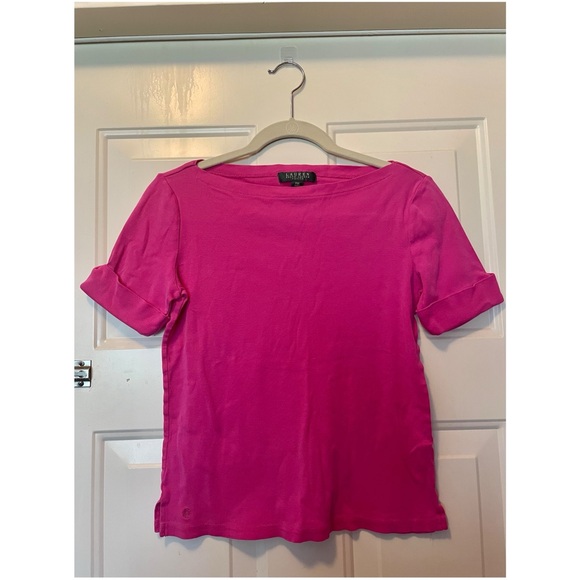 Ralph Lauren Pink Boatneck Cuffed Short Sleeve Shirt Size PM - Picture 1 of 3